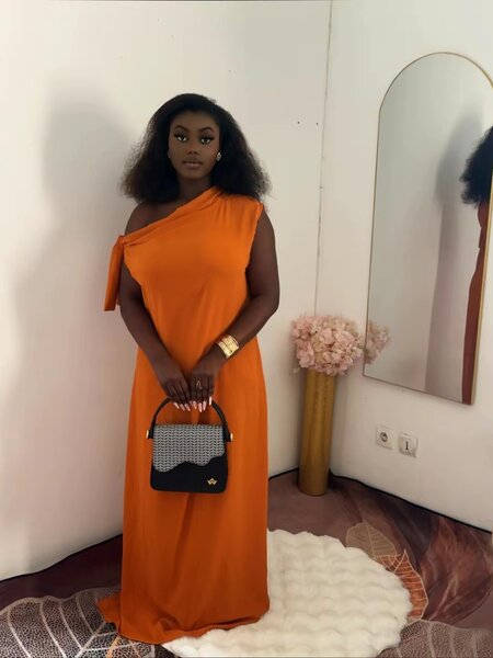 Robe longue asymétrique orange