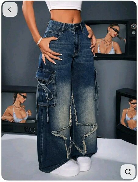 Jean cargo taille haute