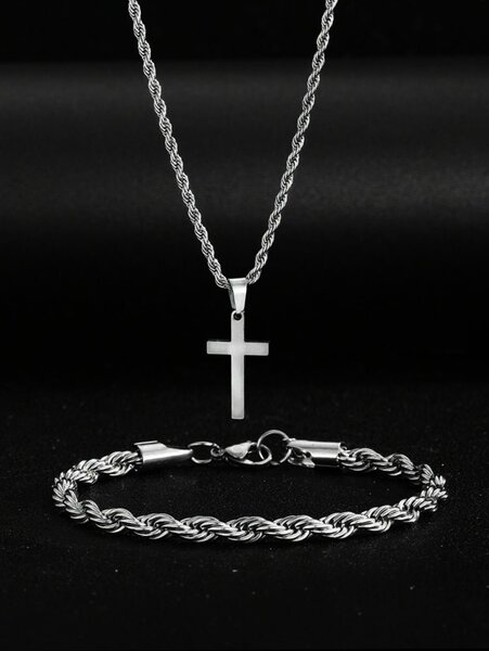 Collier et Bracelet Croix Acier