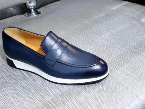 Mocassins en cuir bleu homme