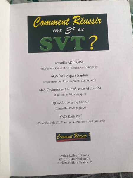 Livre SVT 3ᵉ Comment Réussir