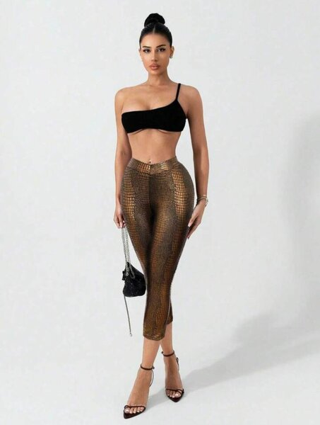 Legging effet serpent doré