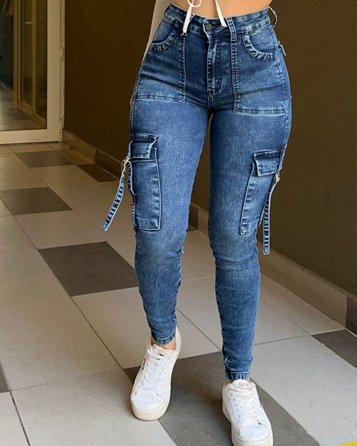 Jeans cargo stretch femme