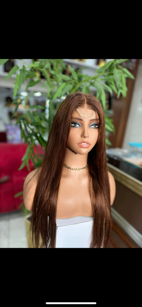 Perruque longue lisse brun