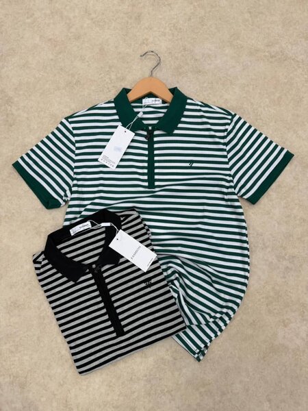 Polo rayé vert et blanc pour homme