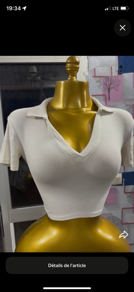 Top court col V femme