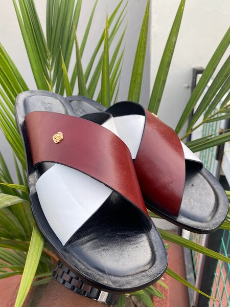 Cross Leather Slippers