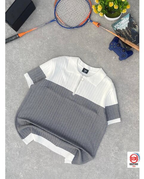 Polo en tricot rayé homme
