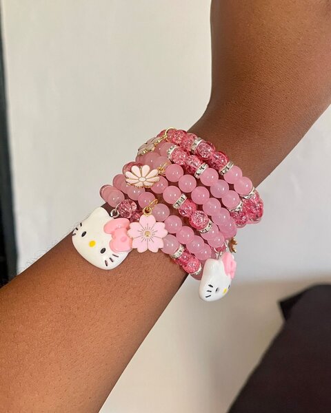 Bracelet perles rose Hello Kitty