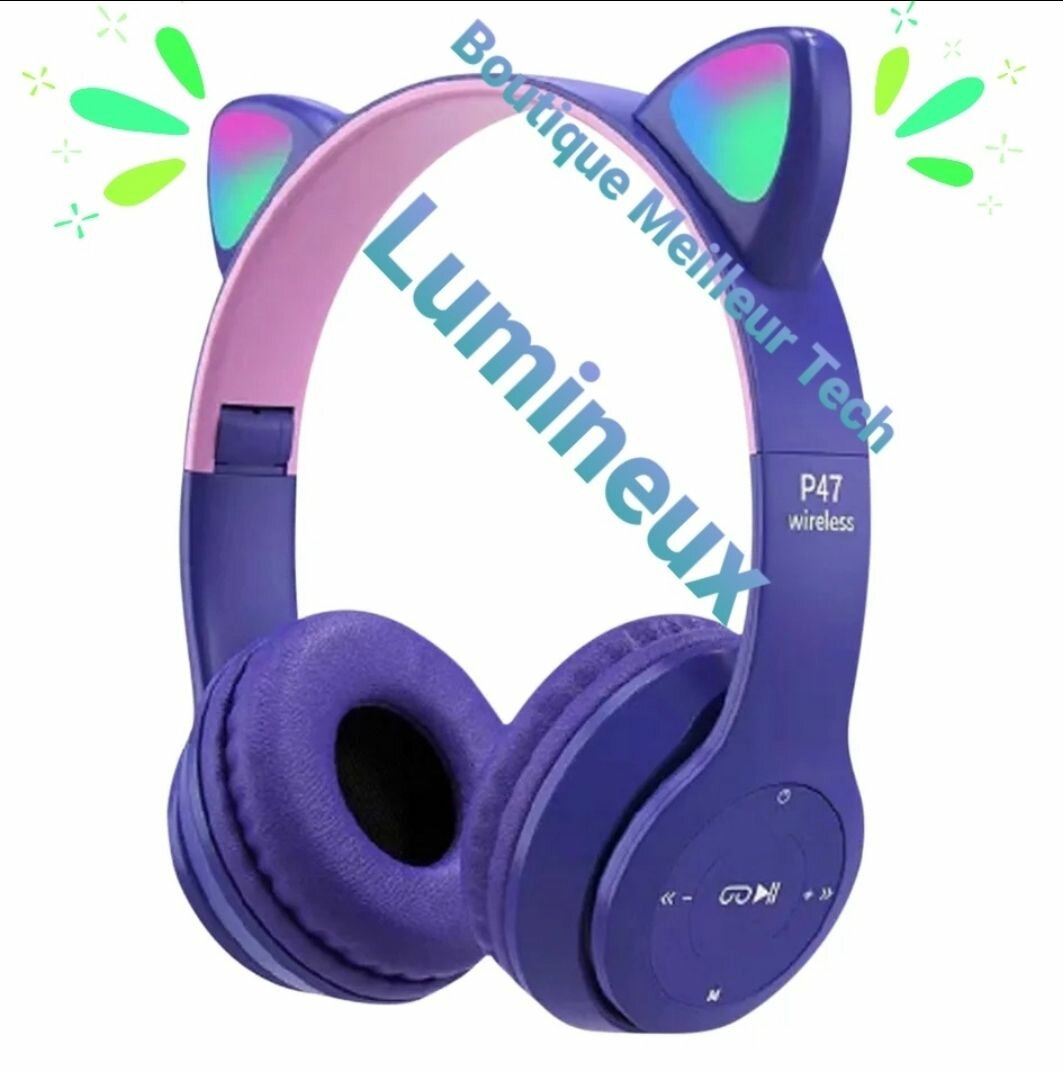 Casque Enfant p47m - Casque Bluetooth Oreilles Chat