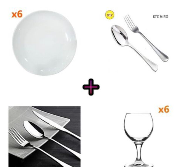 Lot De 6 Assiette, Verre + 24 Couverts