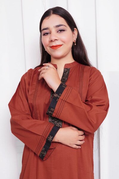 Rust Embroidered Cotton Kurta Set