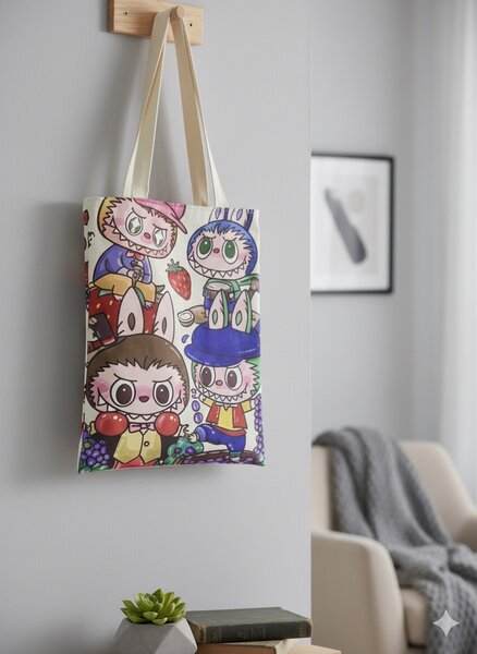 Sac cabas en toile labubu