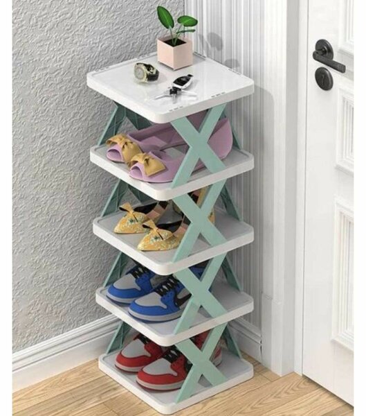 5-LAYER PLASTIC SHOE RACK SPACE WITH SAVING MULTI-LAYER DOOR