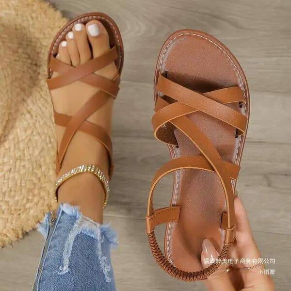 Sandales en cuir PU marron
