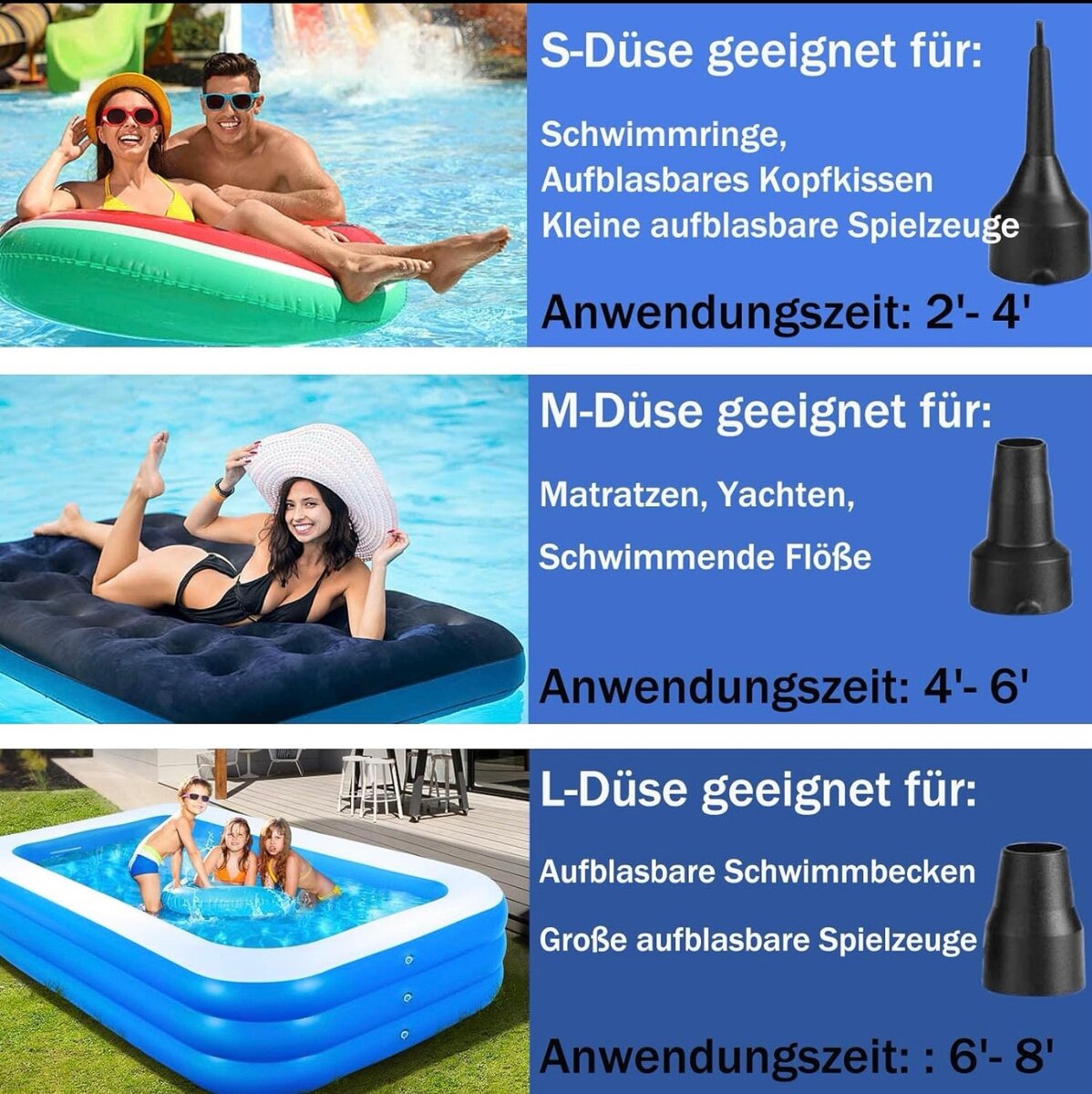 Pompe à air électrique pour gonfler et dégonfler avec 3 buse