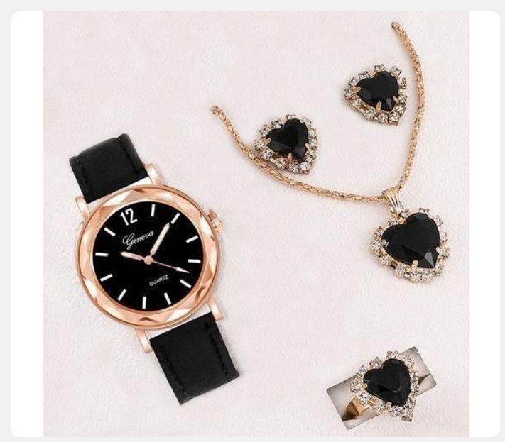 Montre et parure cœur noire