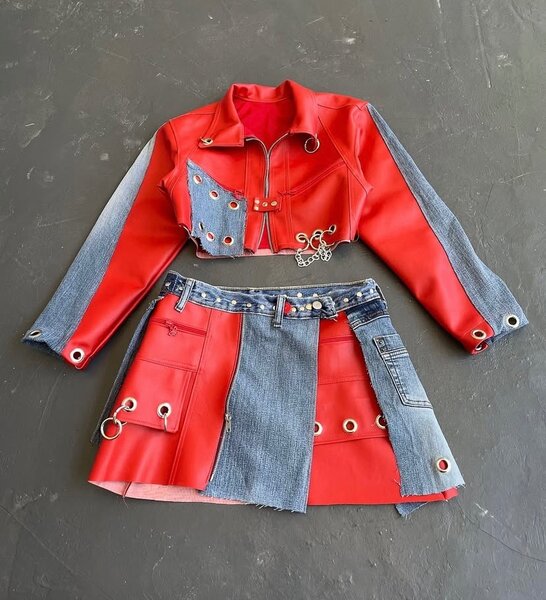 Customized thrifted jacket &skirt
