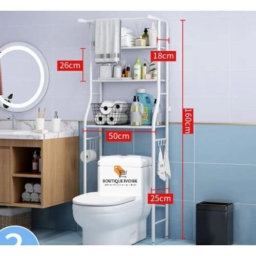 Étagère de douche pour rangements, il est métallique, solide, stable et facile à installer.
