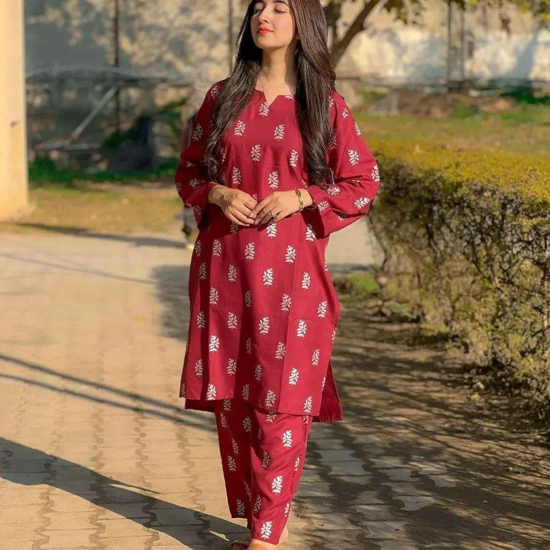 2 pcs women's Stitched printed suit