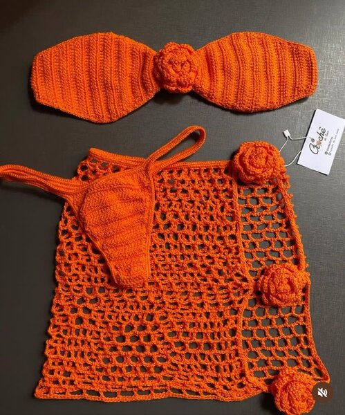 Bikini crochet orange vif