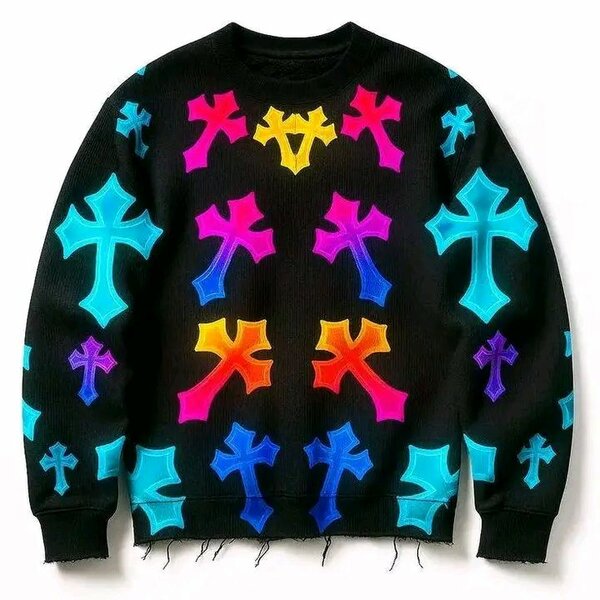 Sweat shirt noir avec croix colorées