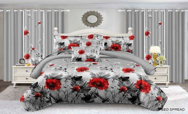 BEDSPREADS KING  SIZE ,7 PCS, 2 CURTAINS, 4 PILLOW COVERS
