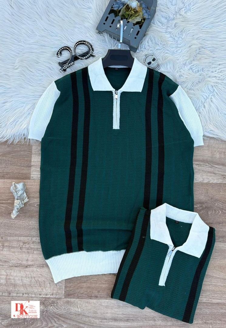 Polo rayé à fermeture éclair