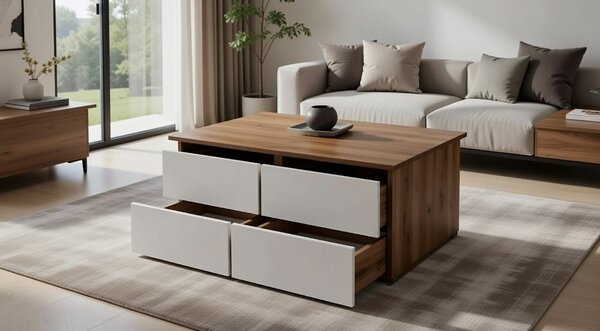 Table basse moderne en bois et blanc