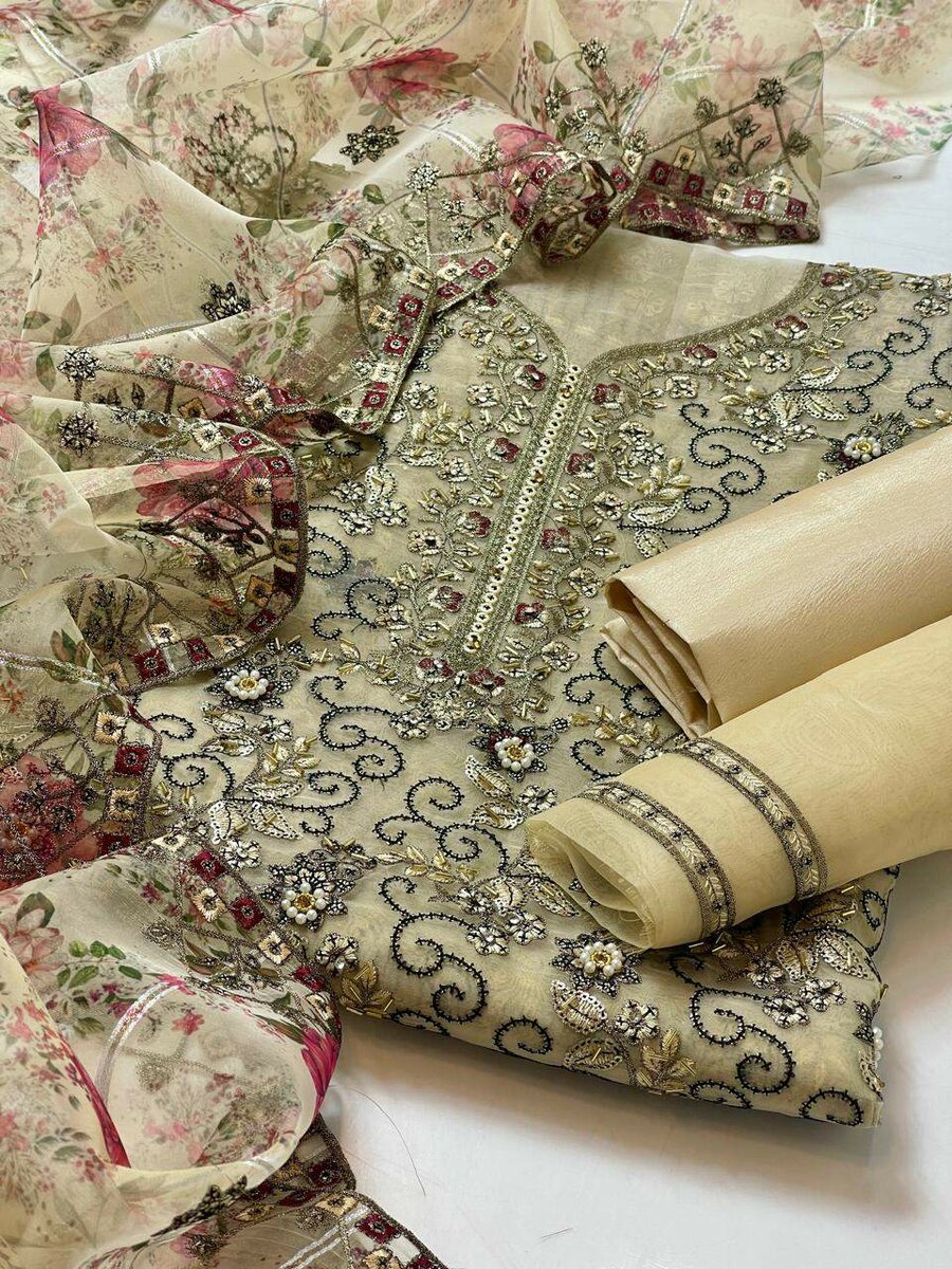 Organza party wear 3 pc