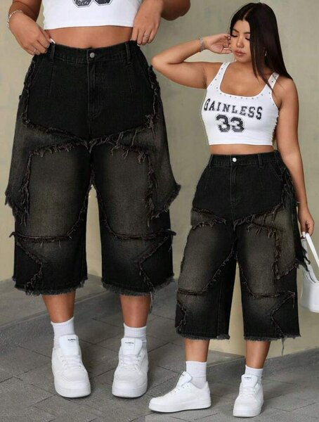 Jean cargo femme déchiré noir