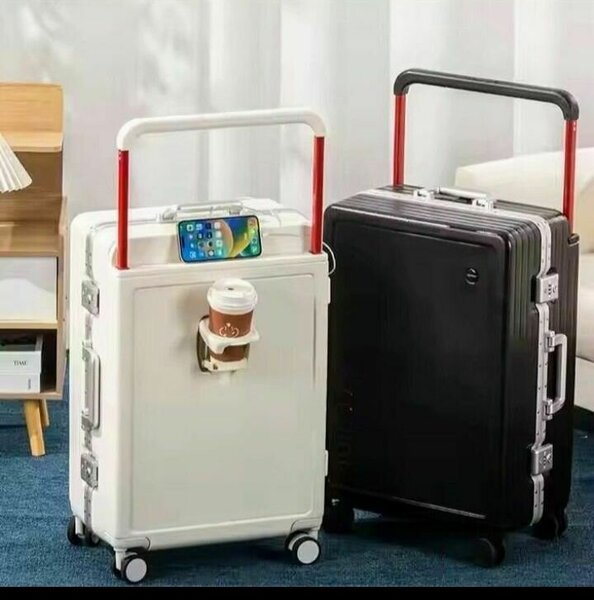 Valise trolley avec support pour téléphone et gobelet