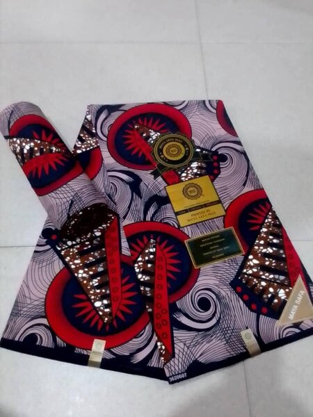 Wax fabric with Super Java 6 yards print grey-red