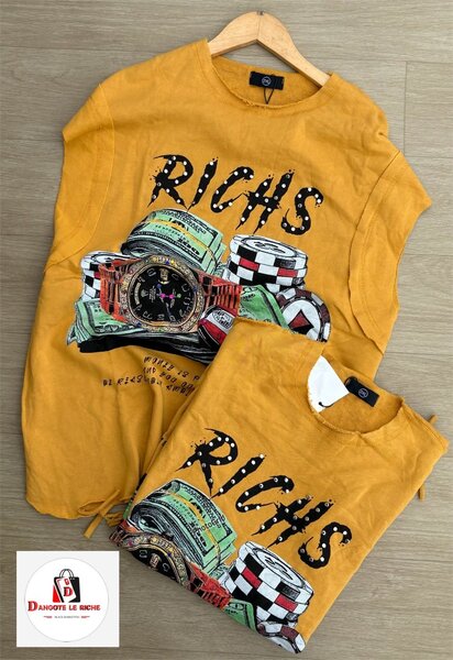 T-shirt jaune imprimé 'Richs'