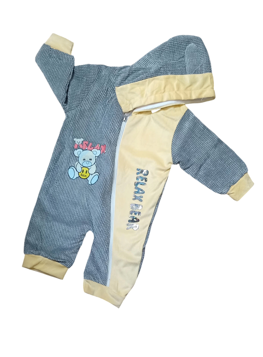 1 pc Baby Unisex Laycra Fleece Hodded Romper Set