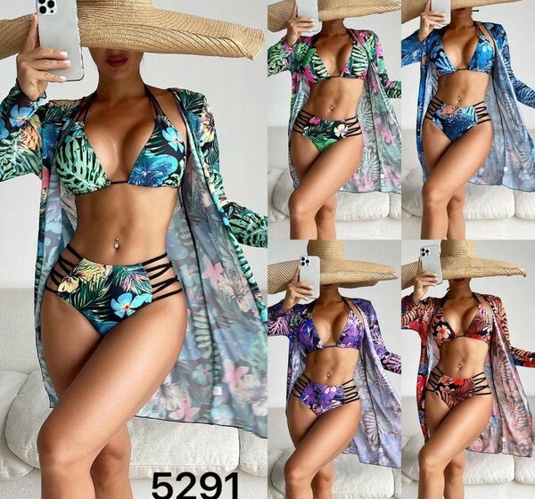 Ensemble bikini floral 3 pièces