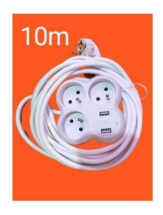 PARTAGEZ CE PRODUIT   Rallonge électrique 3 Prises 2 Port USB 10 Mètres