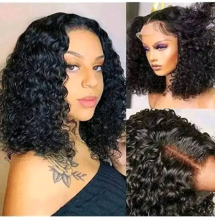 Perruque courte frisée en cheveux humains