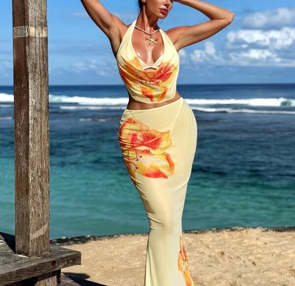 Ensemble plage fleuri femme