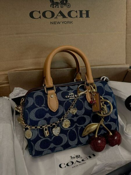 Sac à main COACH en cuir et toile bleu