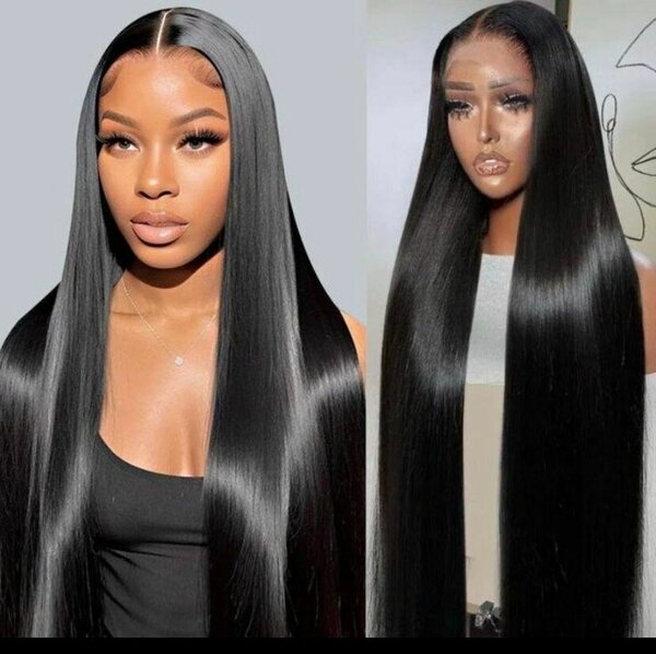 Perruque longue lisse noire