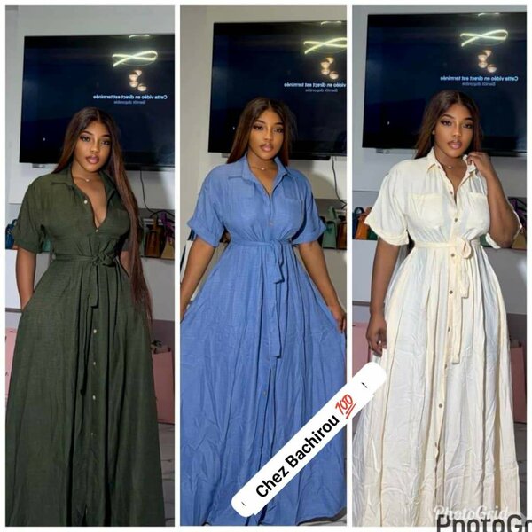 Robe longue boutonnée avec ceinture - Chez Bachirou