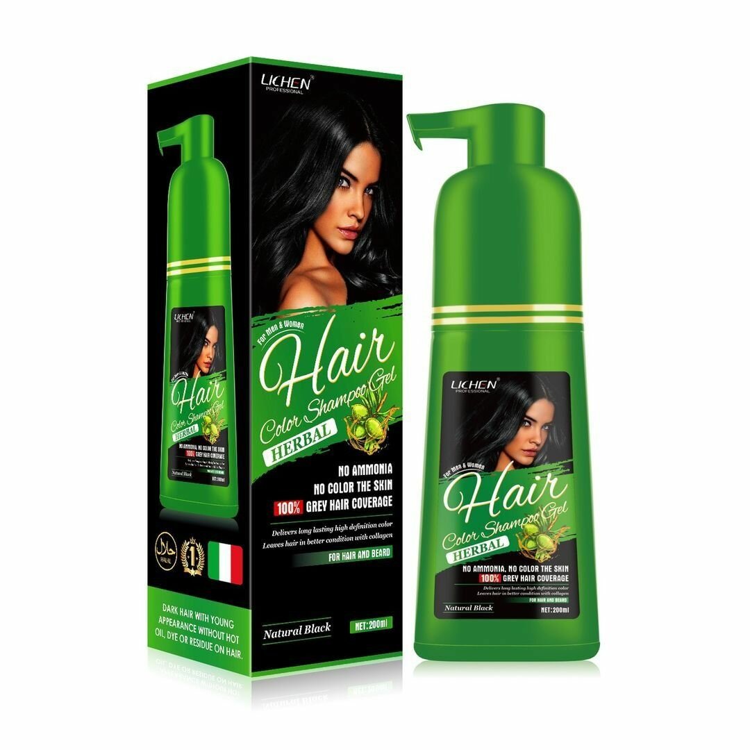 Lichen Hair Color Shampoo Gel Natural Black (Argan Oil)  200