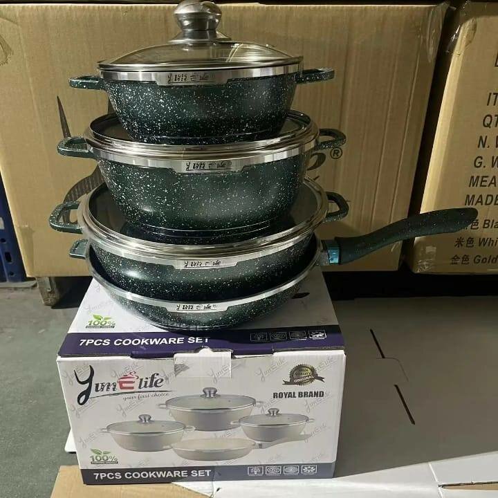 Ensemble de casseroles en marbre - 7 pièces