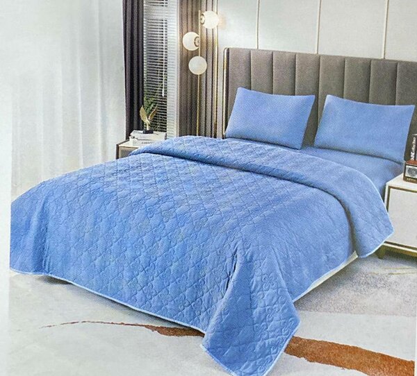Set of 2 pillowcases, bedspread and sheet, light blue