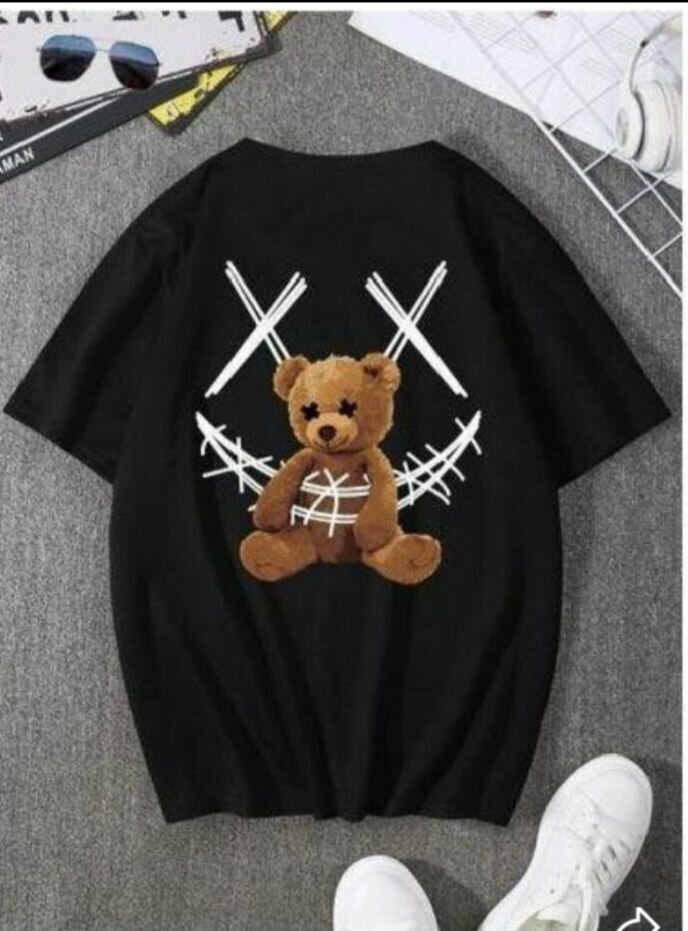 T-shirt noir motif ourson