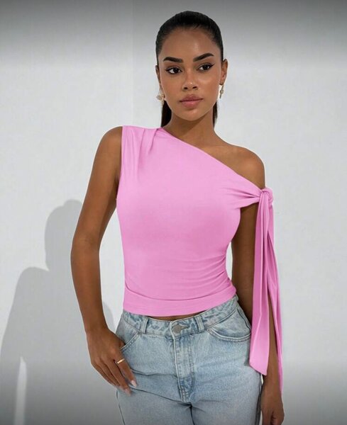 Top asymétrique rose mode