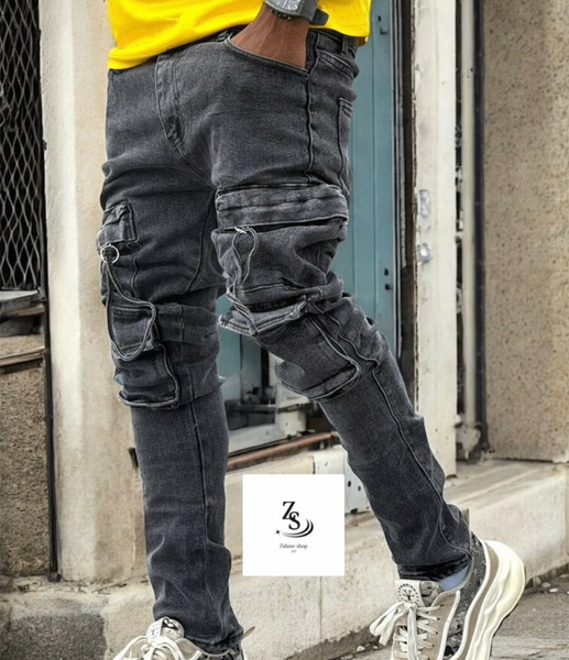 Jean cargo noir pour homme