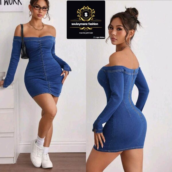 Robe en jean épaule dénudée