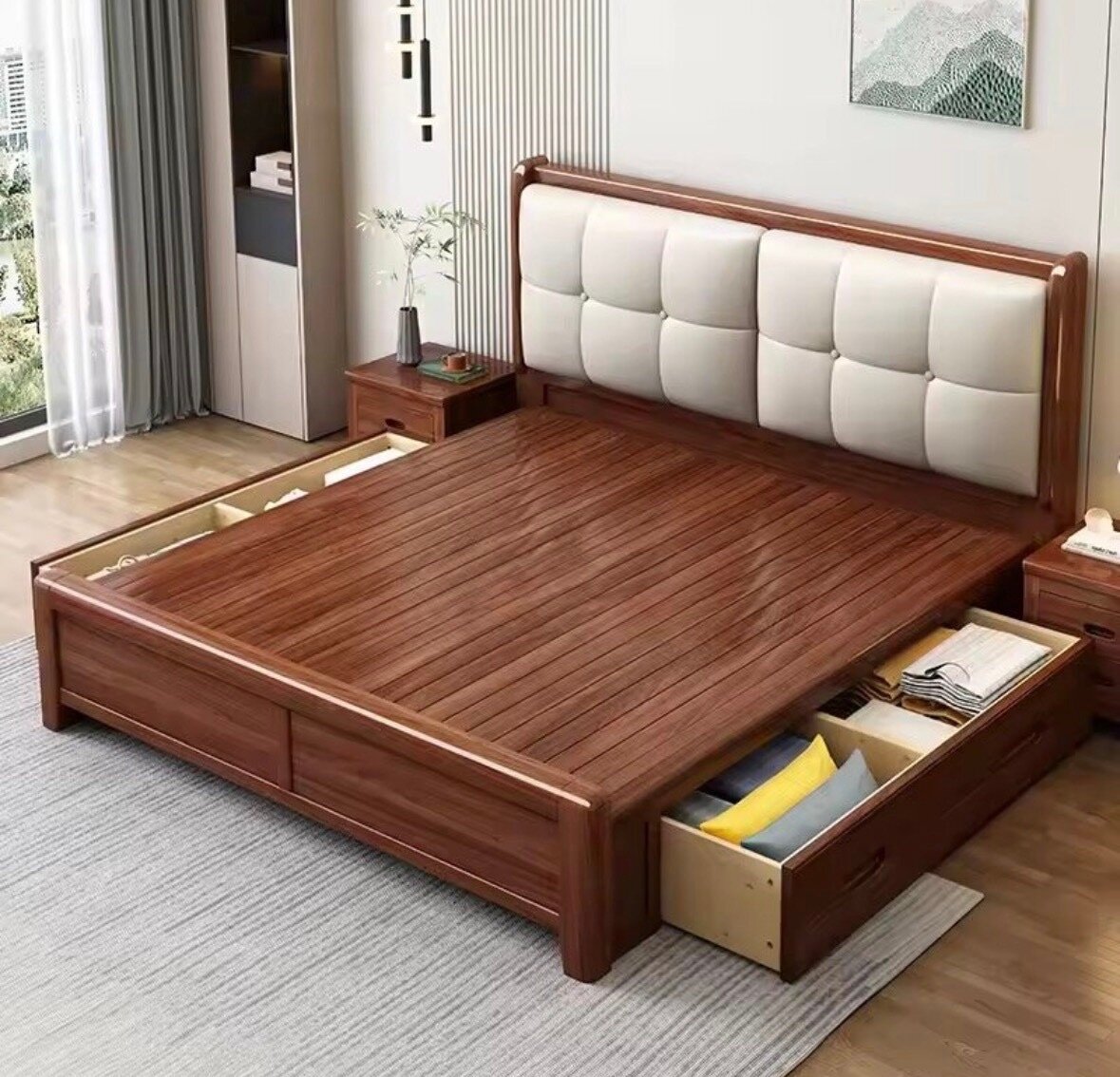 Lit en bois avec rangement